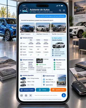 Pantalla del asistente de agencias de autos