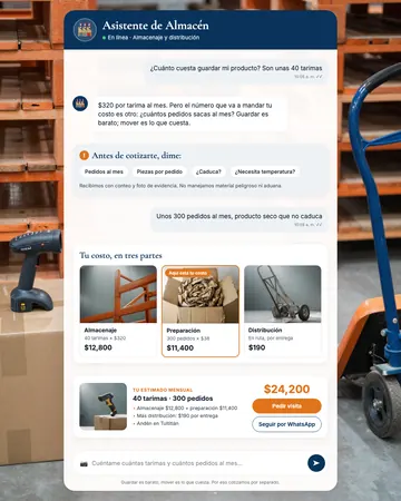 Pantalla del asistente de almacenaje y distribución
