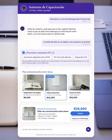 Pantalla del asistente de capacitación empresarial
