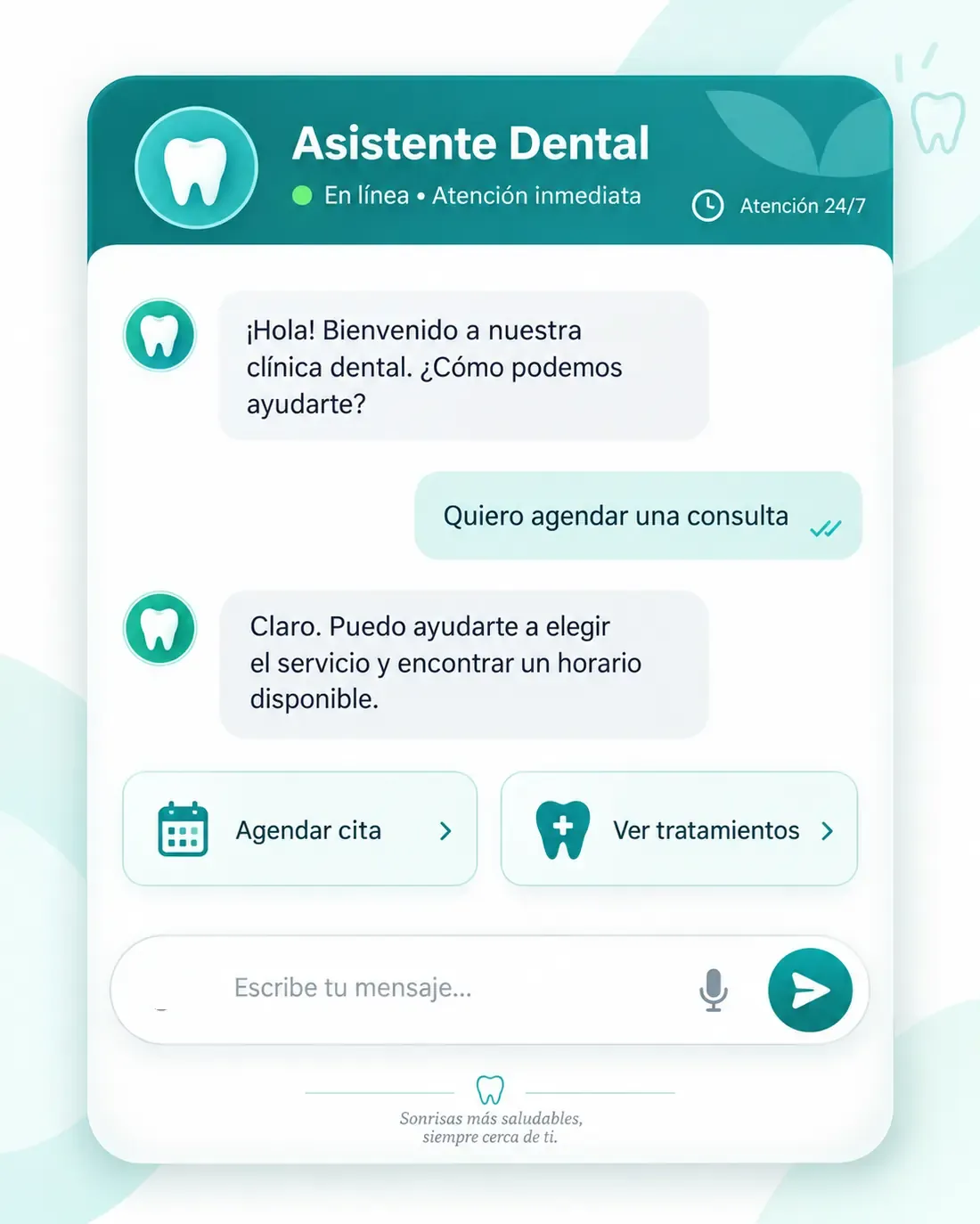 Pantalla del asistente de clínica dental: Sofía contestando en Clínica Dental Roma Norte