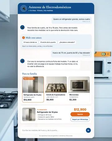 Pantalla del asistente de tiendas de electrodomésticos