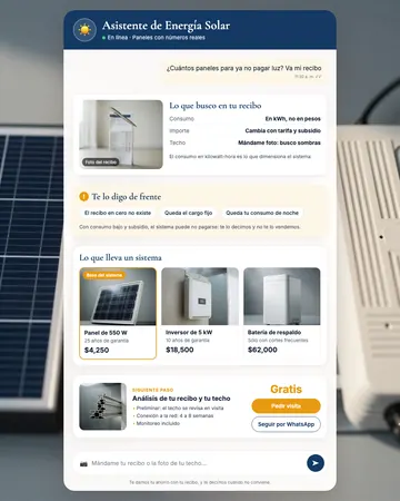 Pantalla del asistente de energía solar