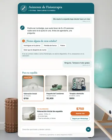 Pantalla del asistente de fisioterapia