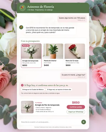 Pantalla del asistente de florerías