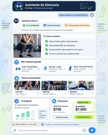 Pantalla del asistente de gimnasios