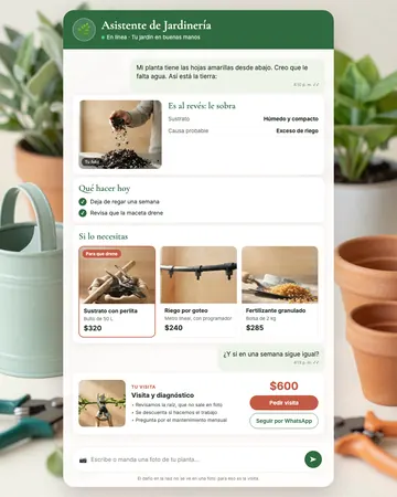 Pantalla del asistente de jardinería
