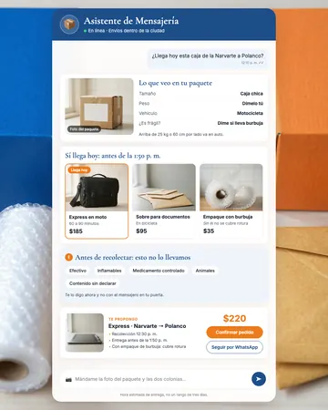 Pantalla del asistente de mensajería y paquetería