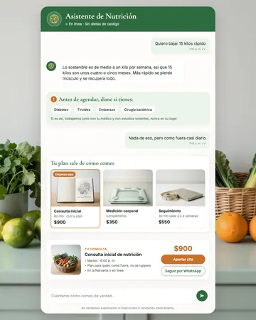 Pantalla del asistente de consultorios de nutrición