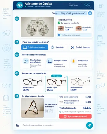 Pantalla del asistente de ópticas