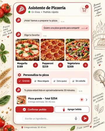 Pantalla del asistente de pizzerías