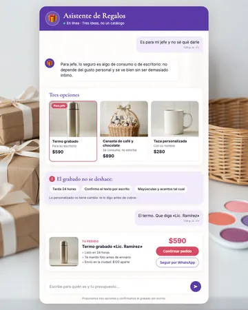 Pantalla del asistente de tiendas de regalos