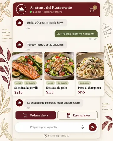 Pantalla del asistente de restaurantes