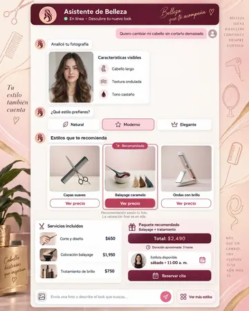 Pantalla del asistente de salones de belleza