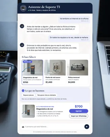 Pantalla del asistente de soporte técnico
