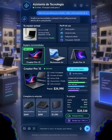 Pantalla del asistente de tiendas de tecnología